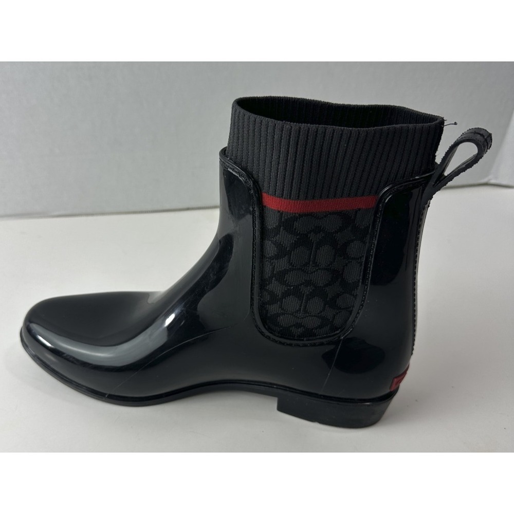 Coach Rivington Rain Boot Coach Signature Logo Shoes Black Booties Womens Size 9 - Picture 7 of 14